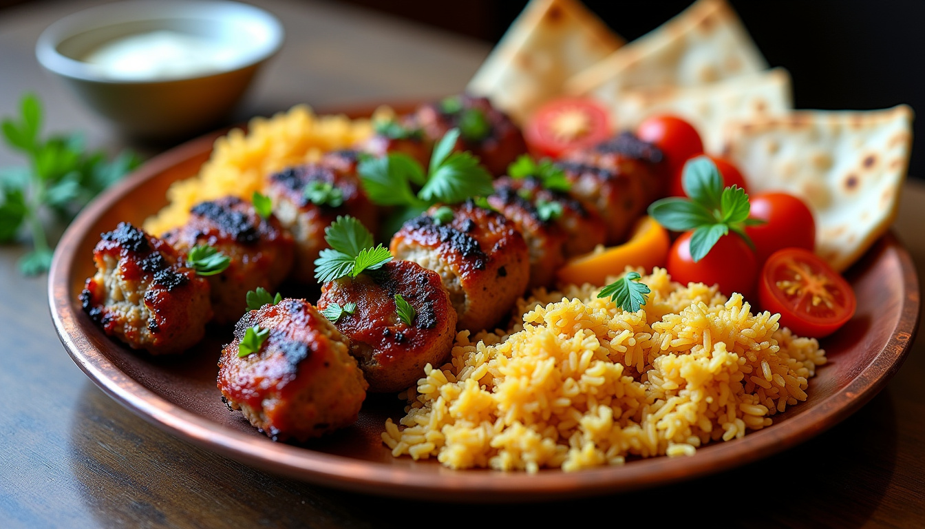 Karışık kebap tabağı — Adana, Urfa kebap, bulgur pilavı